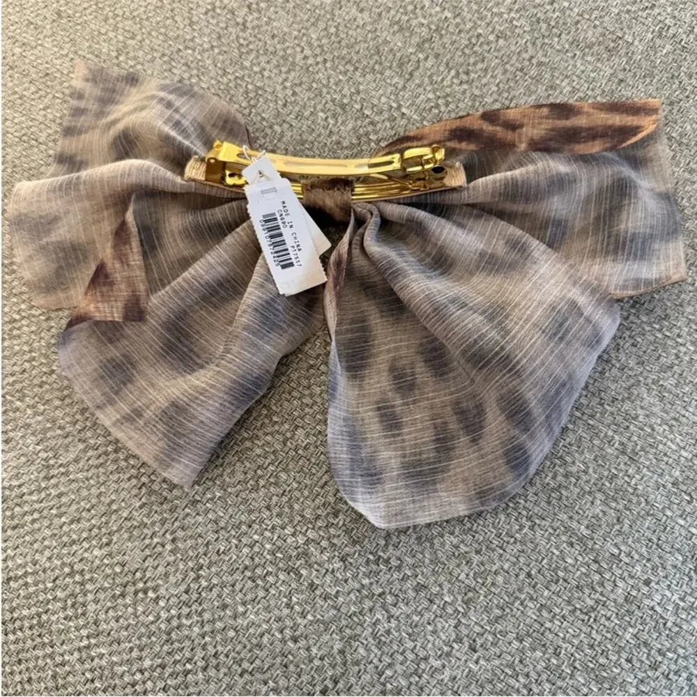 J. Crew brown leopard Sheer bow hair clip barrette